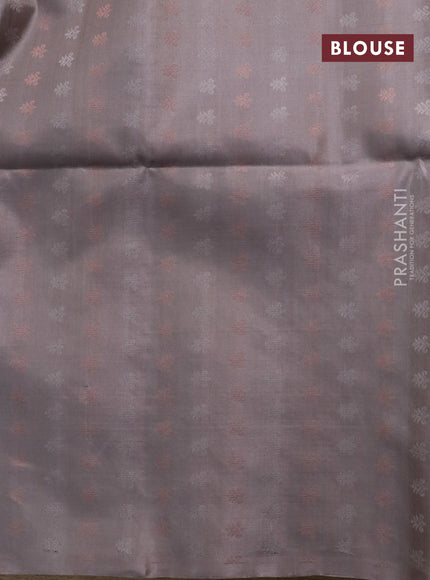 Pure soft silk saree dual shade of bluish green and grey with silver & copper zari weaves and zari woven butta border