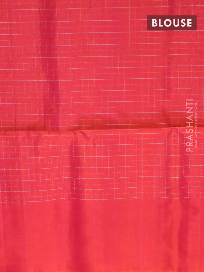 Pure soft silk saree yellow and dual shade of pinkish orange with allover zari woven checked pattern and simple border