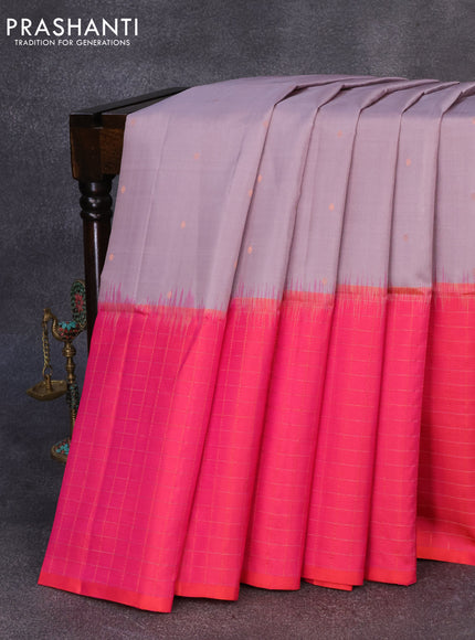 Pure soft silk saree grey and dual shade of pinkish orange with zari woven buttas and zari checked border