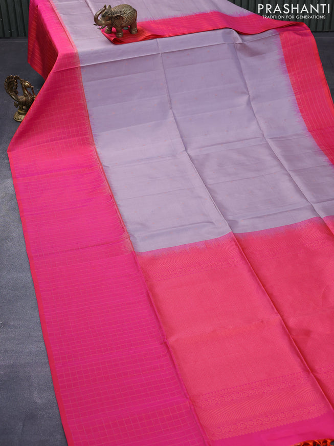 Pure soft silk saree grey and dual shade of pinkish orange with zari woven buttas and zari checked border