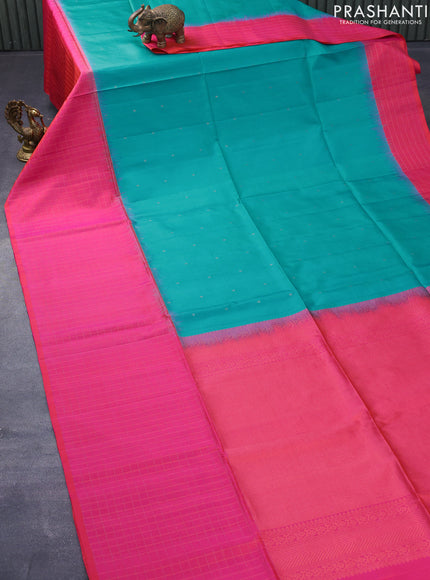 Pure soft silk saree teal blue and dual shade of pinkish orange with zari woven buttas and zari checked border