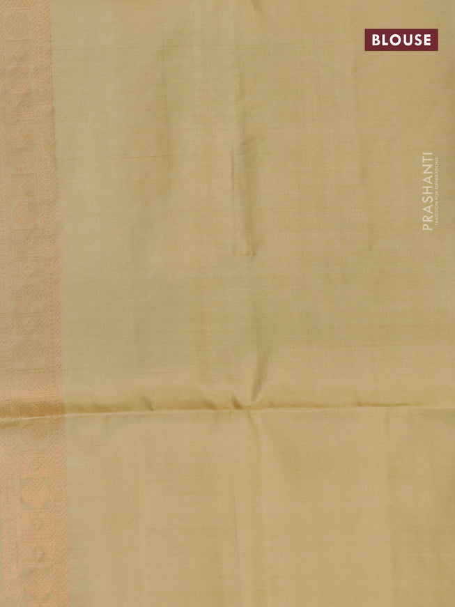 Pure soft silk saree teal blue and sandal with silver & copper zari weaves and zari woven butta border