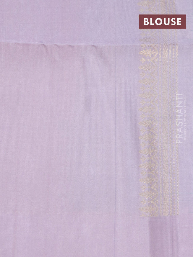 Pure soft silk saree teal green and mild purple with allover silver zari weaves and zari woven butta border