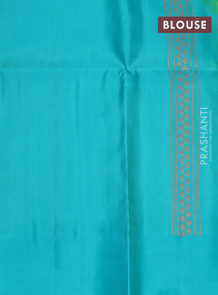 Pure soft silk saree yellow and teal blue with silver & copper zari checks buttas and simple border