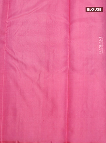 Pure soft silk saree deep violet and light pink with silver & copper zari woven buttas and copper zari woven floral design border