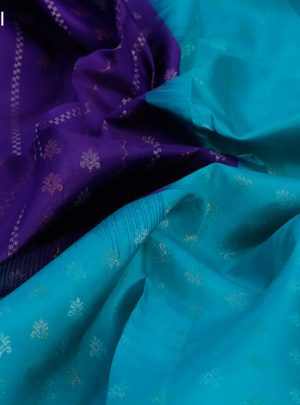 Pure soft silk saree violet and teal blue with allover zari wevaes and zari woven border