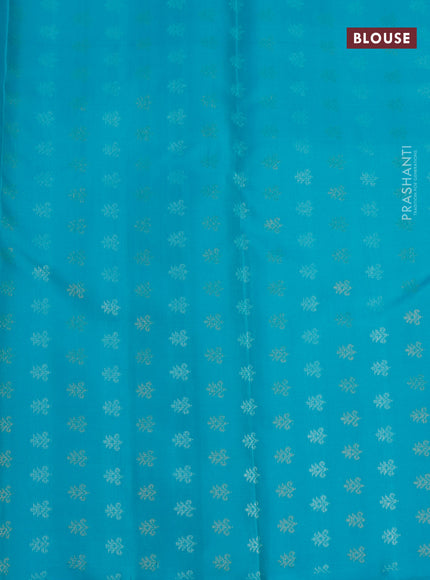 Pure soft silk saree violet and teal blue with allover zari wevaes and zari woven border