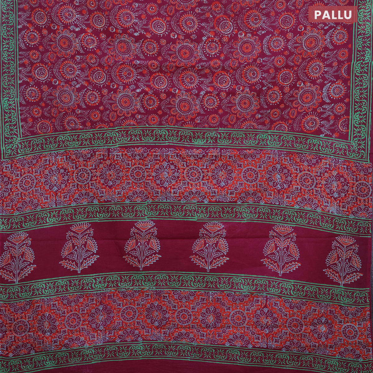 Jaipur cotton saree dark magenta pink and green with allover prints an ...