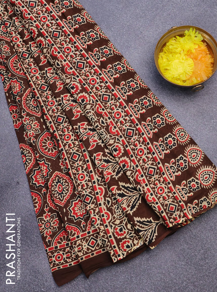 Jaipur cotton saree brown with allover ajrakh prints and printed border