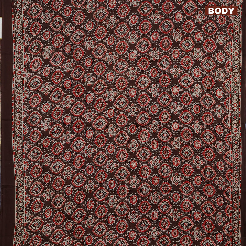 Jaipur cotton saree brown with allover ajrakh prints and printed border