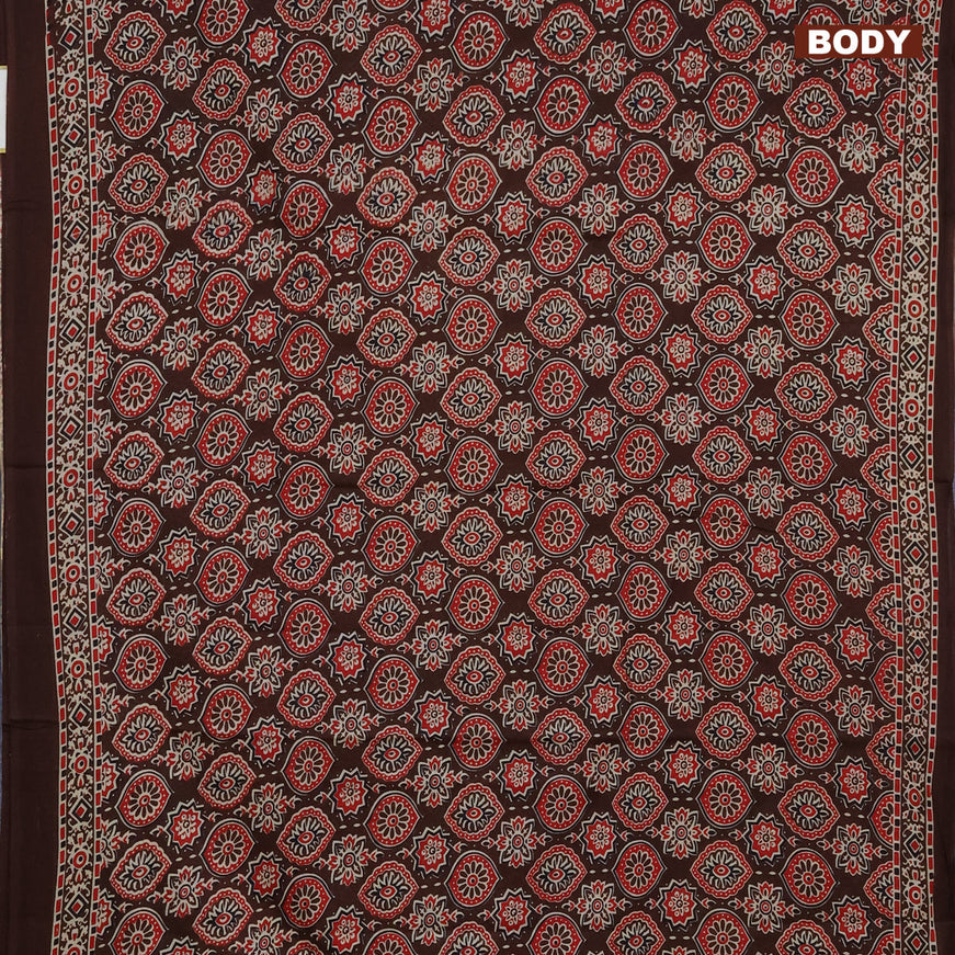 Jaipur cotton saree brown with allover ajrakh prints and printed border