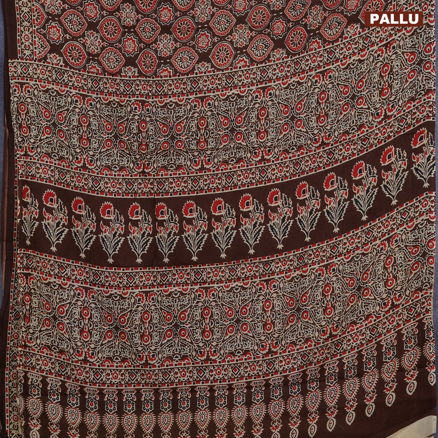 Jaipur cotton saree brown with allover ajrakh prints and printed border