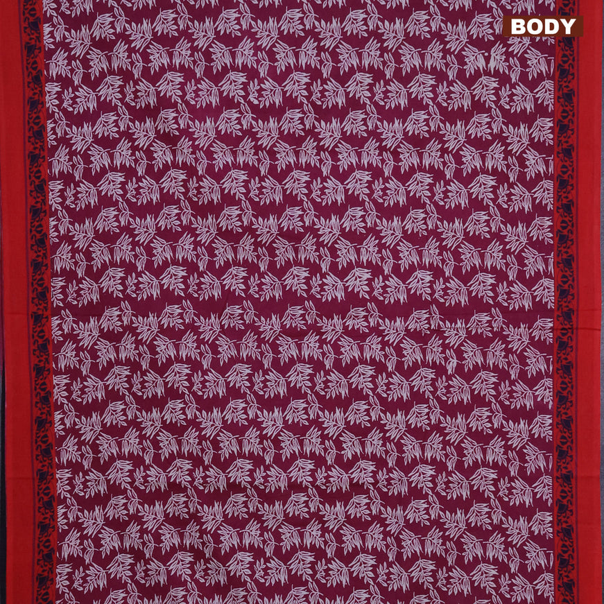 Jaipur cotton saree mmaroon shade and red with allover prints and printed border