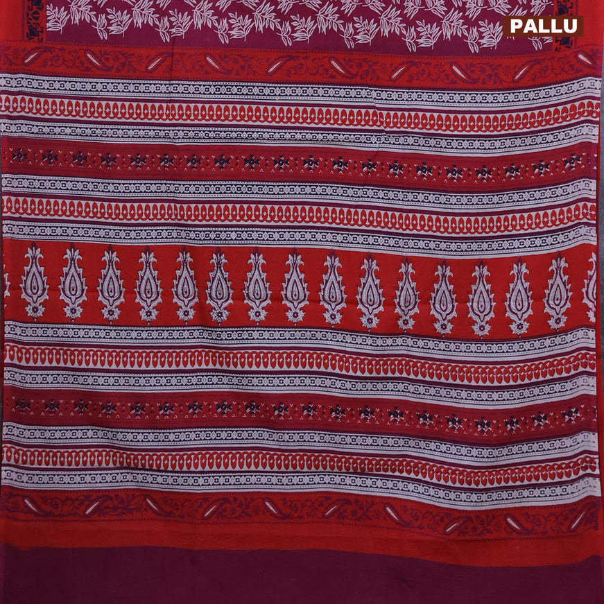 Jaipur cotton saree mmaroon shade and red with allover prints and printed border