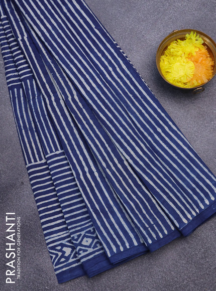 Jaipur cotton saree indigo blue with allover geometric prints and printed border