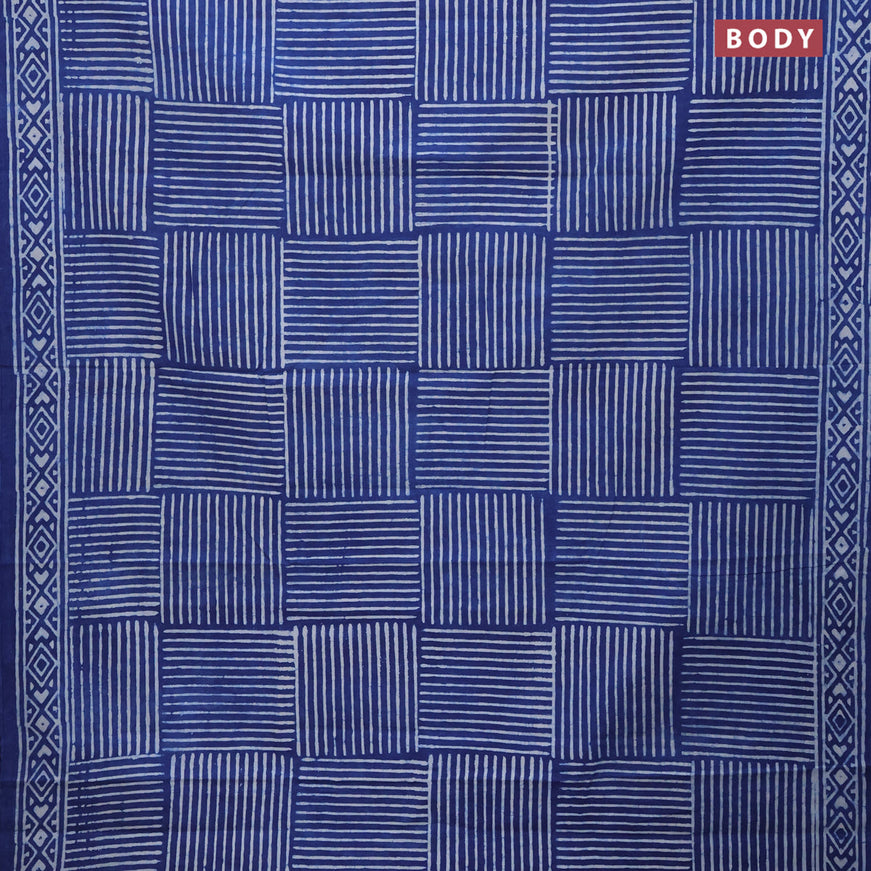 Jaipur cotton saree indigo blue with allover geometric prints and printed border