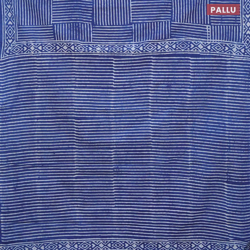 Jaipur cotton saree indigo blue with allover geometric prints and printed border