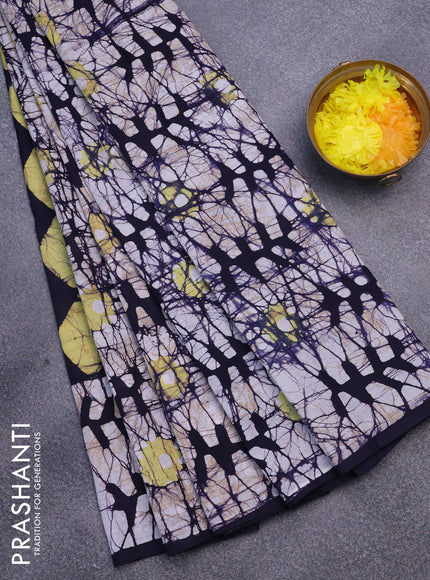 Jaipur cotton saree off white and dark navy blue with allover batik prints in borderless style