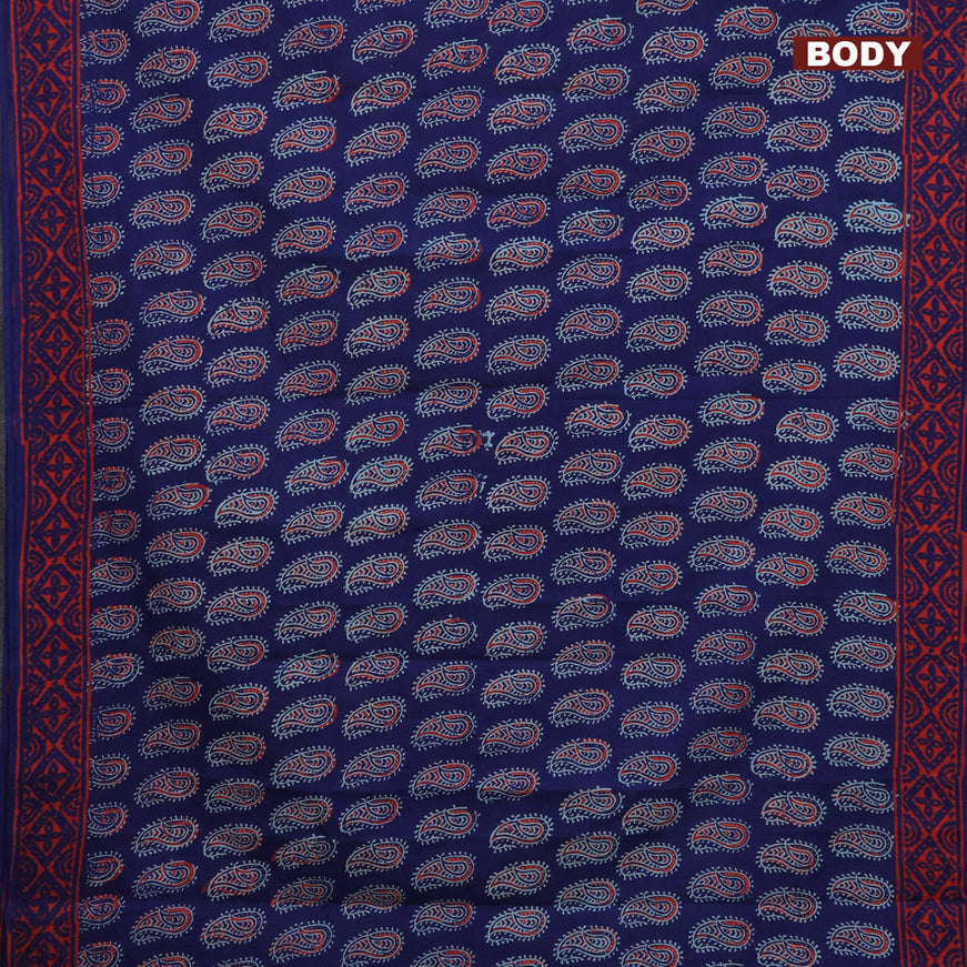 Jaipur cotton saree blue and orange with allover paisley butta prints and printed border