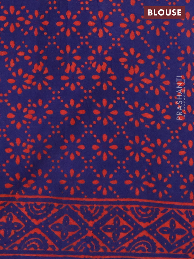 Jaipur cotton saree blue and orange with allover paisley butta prints and printed border