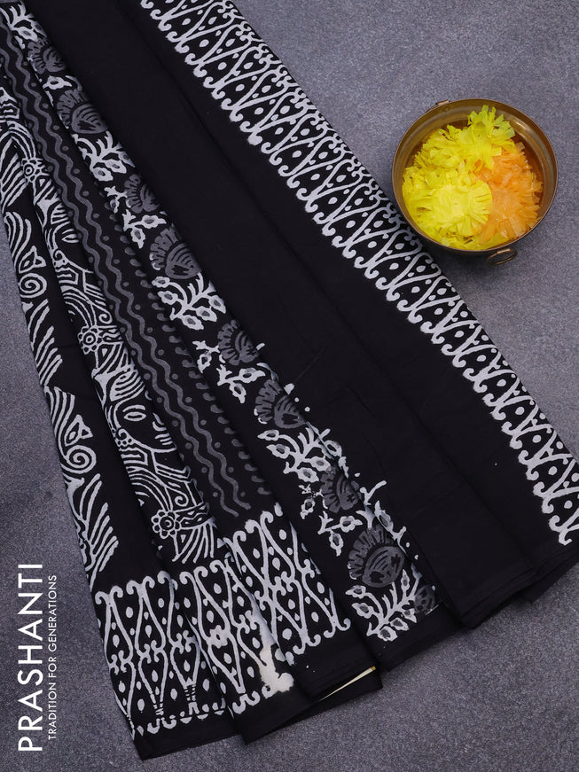 Jaipur cotton saree black with allover prints and printed border