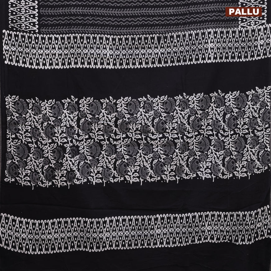 Jaipur cotton saree black with allover prints and printed border