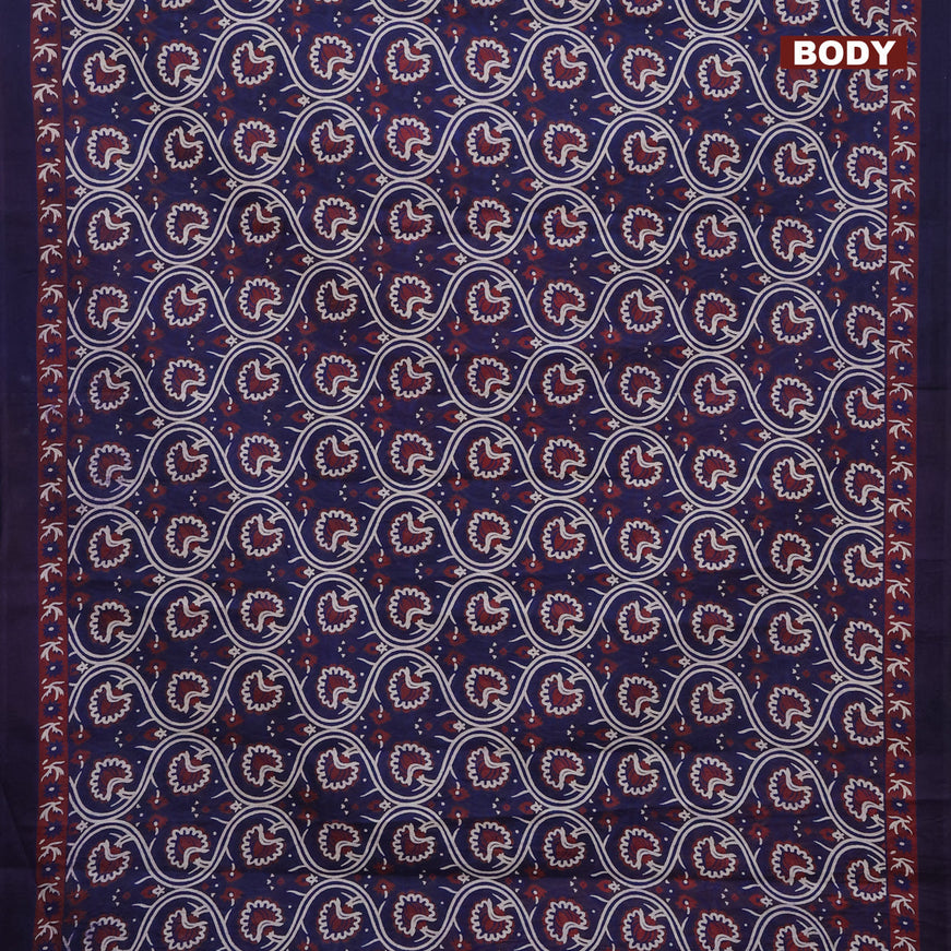 Jaipur cotton saree dark blue and maroon with allover prints and printed border