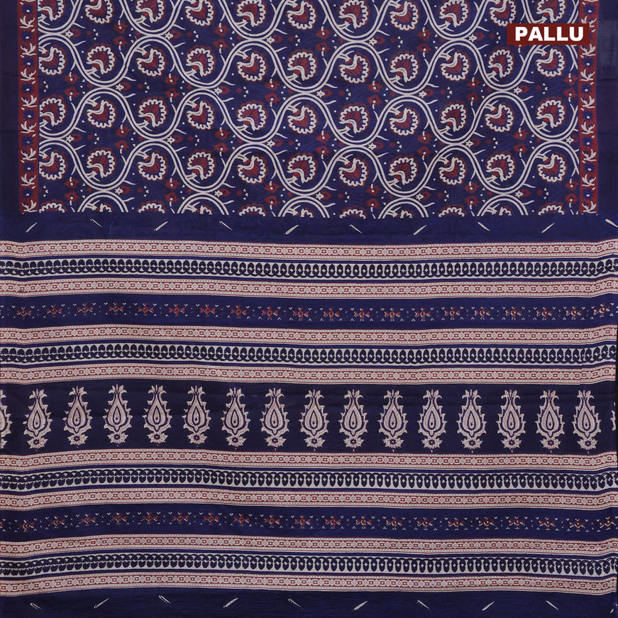 Jaipur cotton saree dark blue and maroon with allover prints and printed border