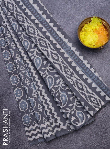 Jaipur cotton saree grey with allover geometric prints and printed border