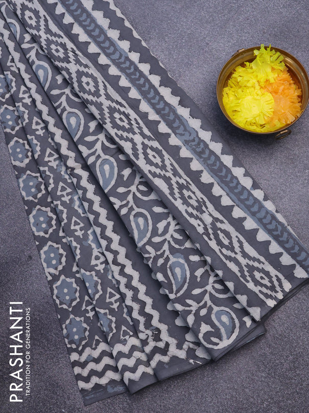 Jaipur cotton saree grey with allover geometric prints and printed border