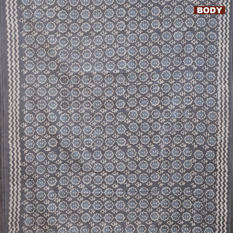 Jaipur cotton saree grey with allover geometric prints and printed border