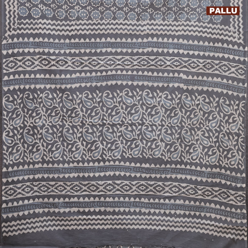 Jaipur cotton saree grey with allover geometric prints and printed border