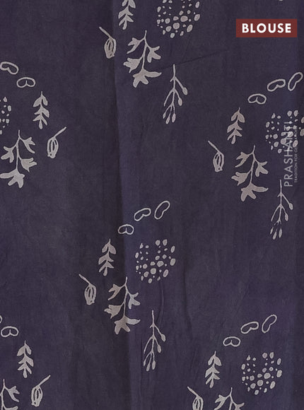 Jaipur cotton saree grey peacock green and dark navy blue with allover prints and printed border