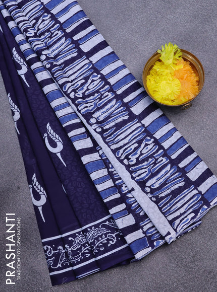 Jaipur cotton saree dark blue with butta prints and printed border