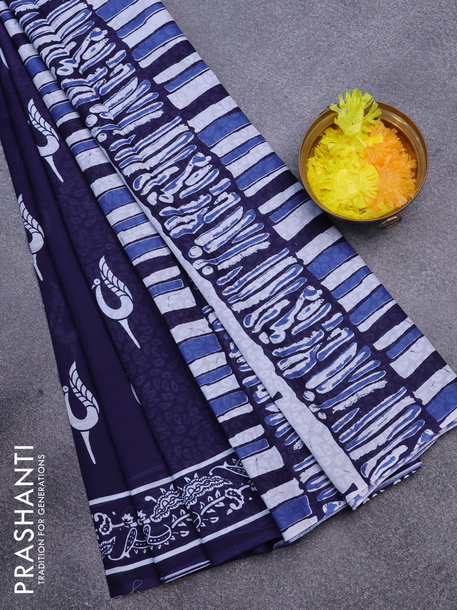 Jaipur cotton saree dark blue with butta prints and printed border