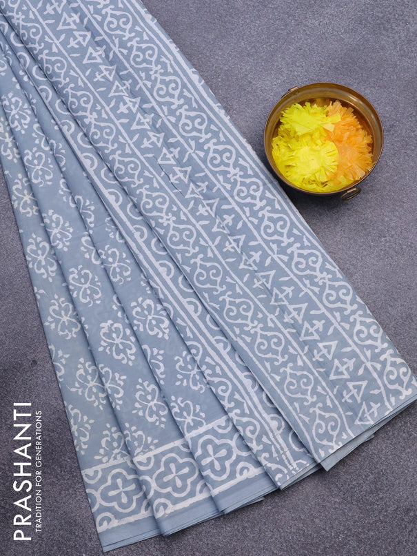 Jaipur cotton saree grey shade with allover butta prints and printed border