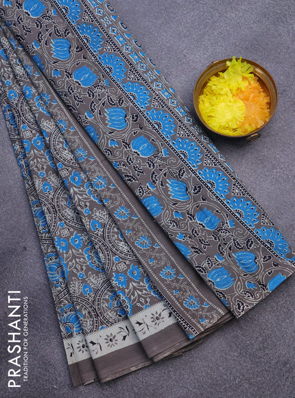 Jaipur cotton saree grey shade and beihe with allover prints and printed border