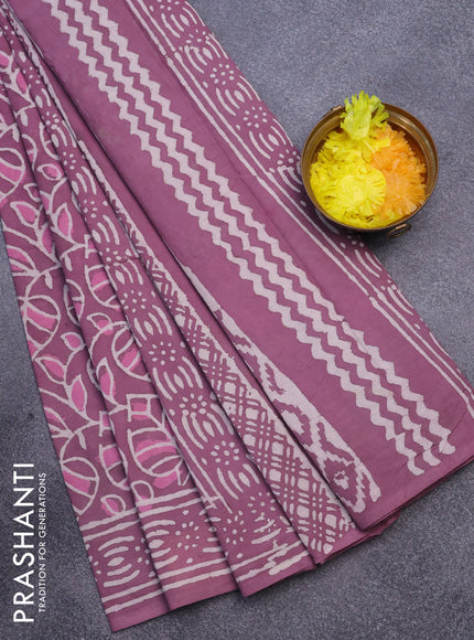 Jaipur cotton saree mauve pink with allover prints and printed border