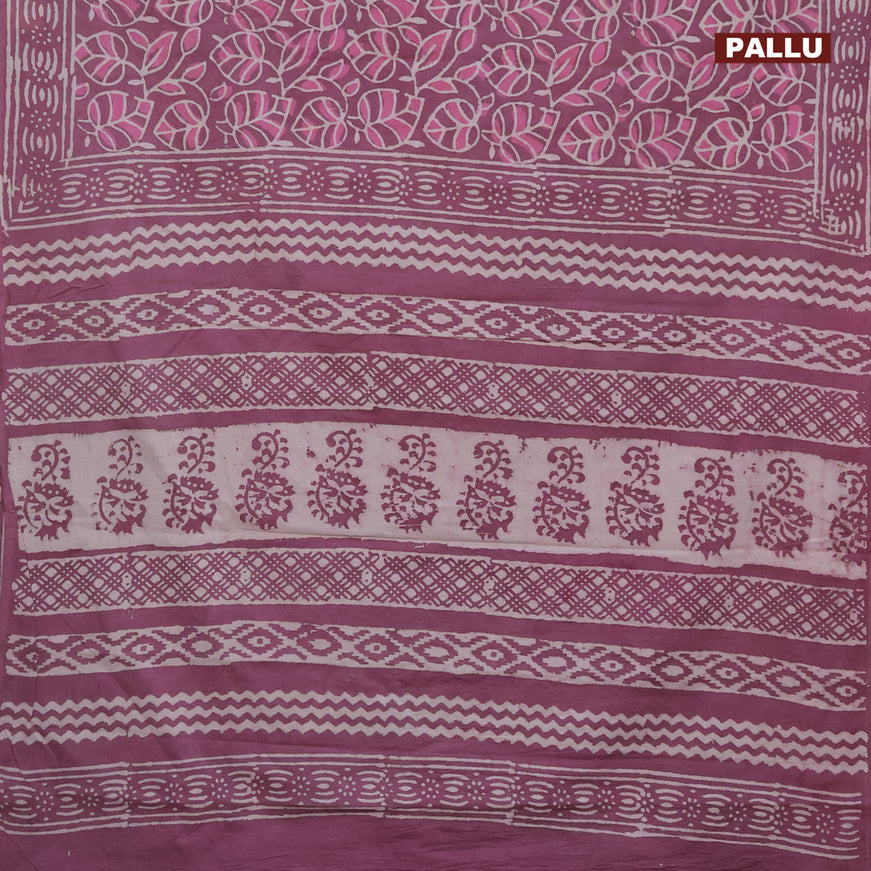 Jaipur cotton saree mauve pink with allover prints and printed border