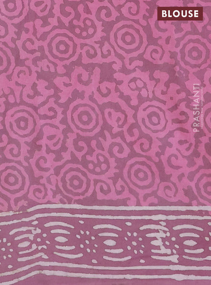 Jaipur cotton saree mauve pink with allover prints and printed border