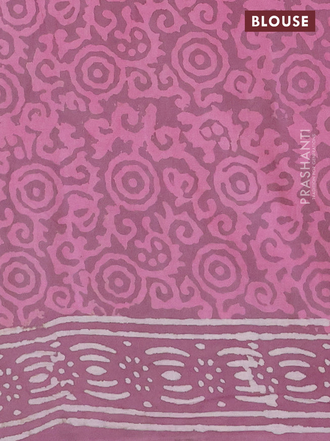 Jaipur cotton saree mauve pink with allover prints and printed border