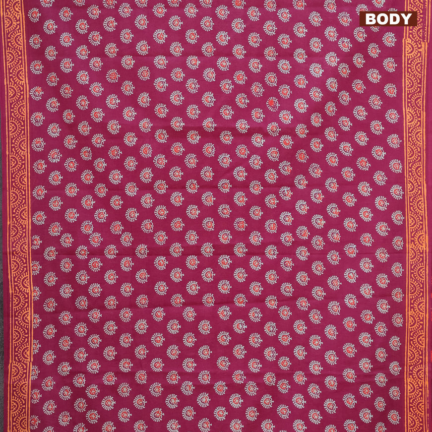 Jaipur cotton saree dark magenta pink and orange with allover butta prints and printed border