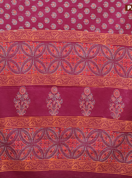 Jaipur cotton saree dark magenta pink and orange with allover butta prints and printed border