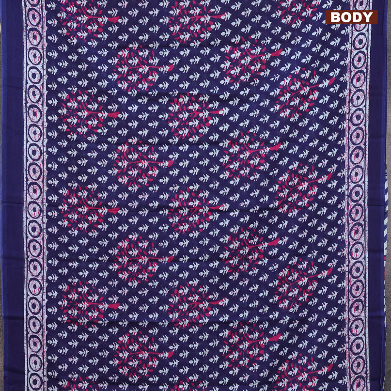 Jaipur cotton saree dark blue and off white with allover dabu prints and printed border