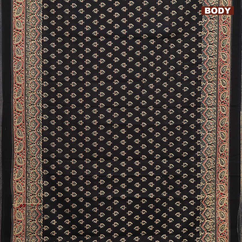 Jaipur cotton saree black with allover butta prints and printed border