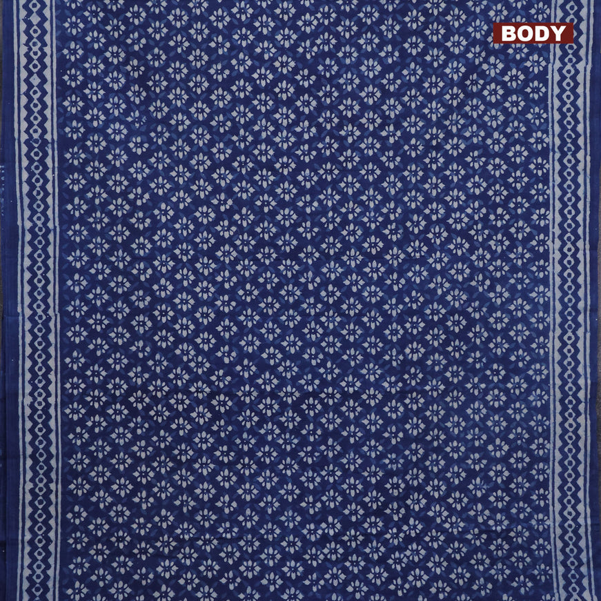 Jaipur cotton saree indigo blue with allover dabu prints and printed border