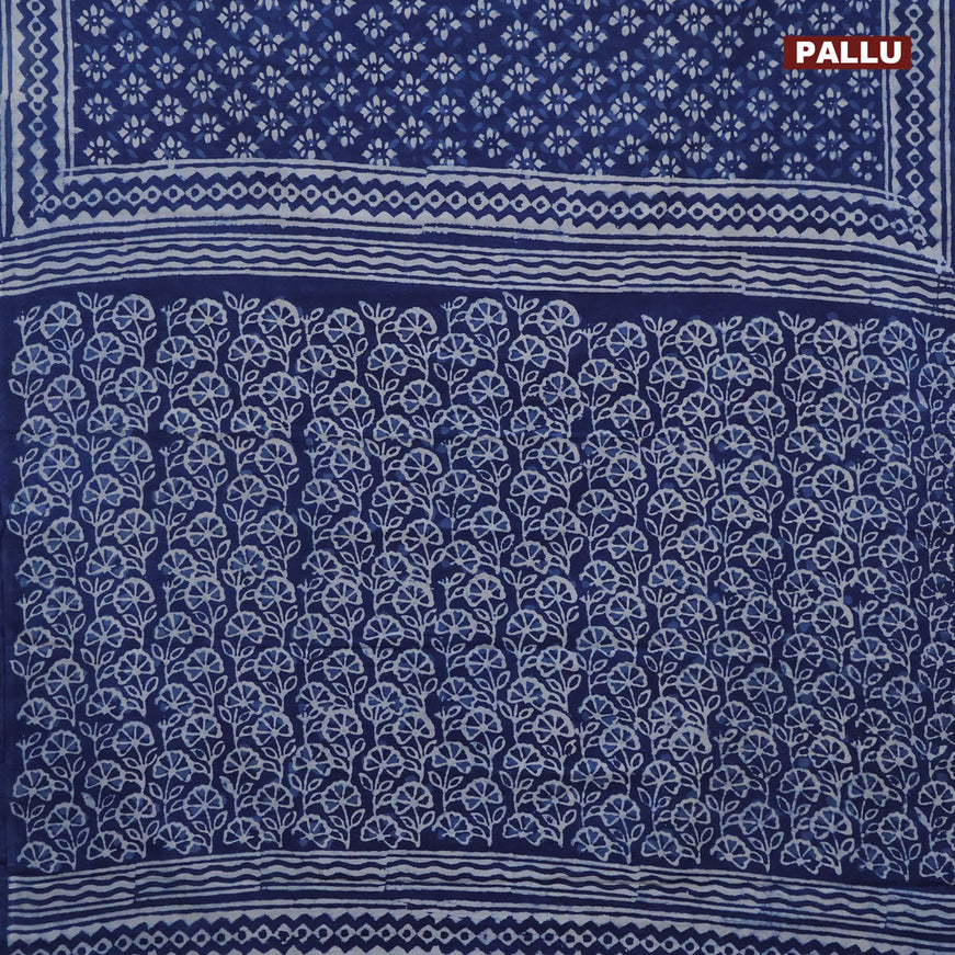 Jaipur cotton saree indigo blue with allover dabu prints and printed border