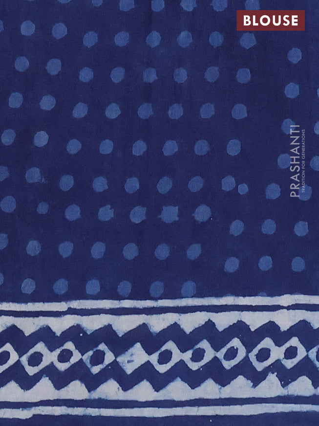 Jaipur cotton saree indigo blue with allover dabu prints and printed border