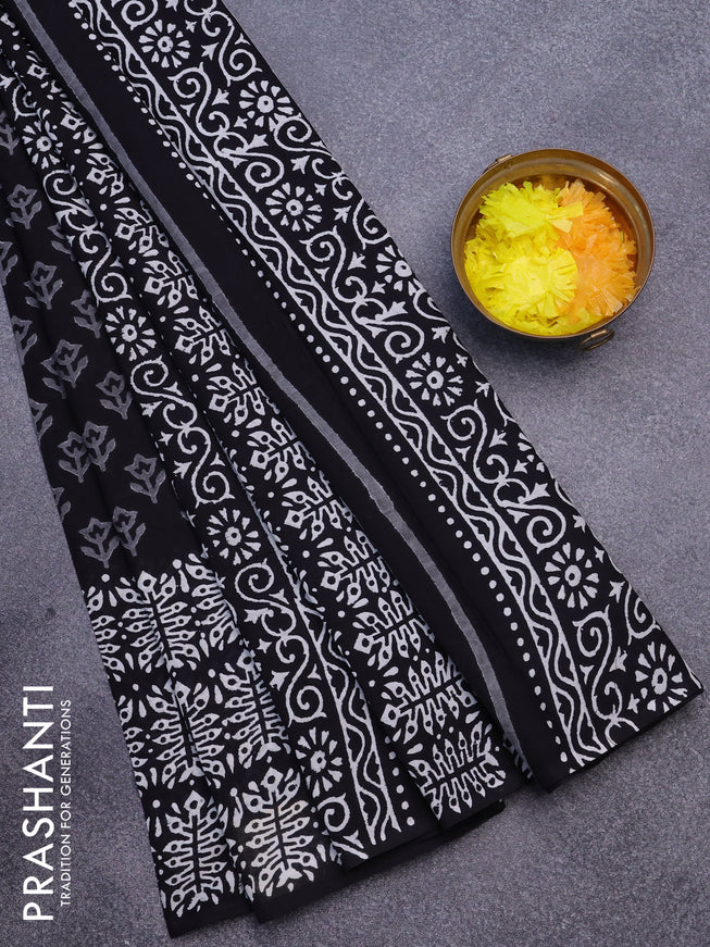 Jaipur cotton saree black with allover butta prints and printed border