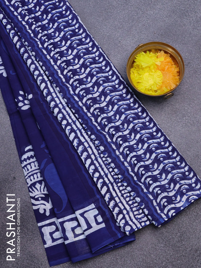 Jaipur cotton saree dark blue with butta prints and printed border